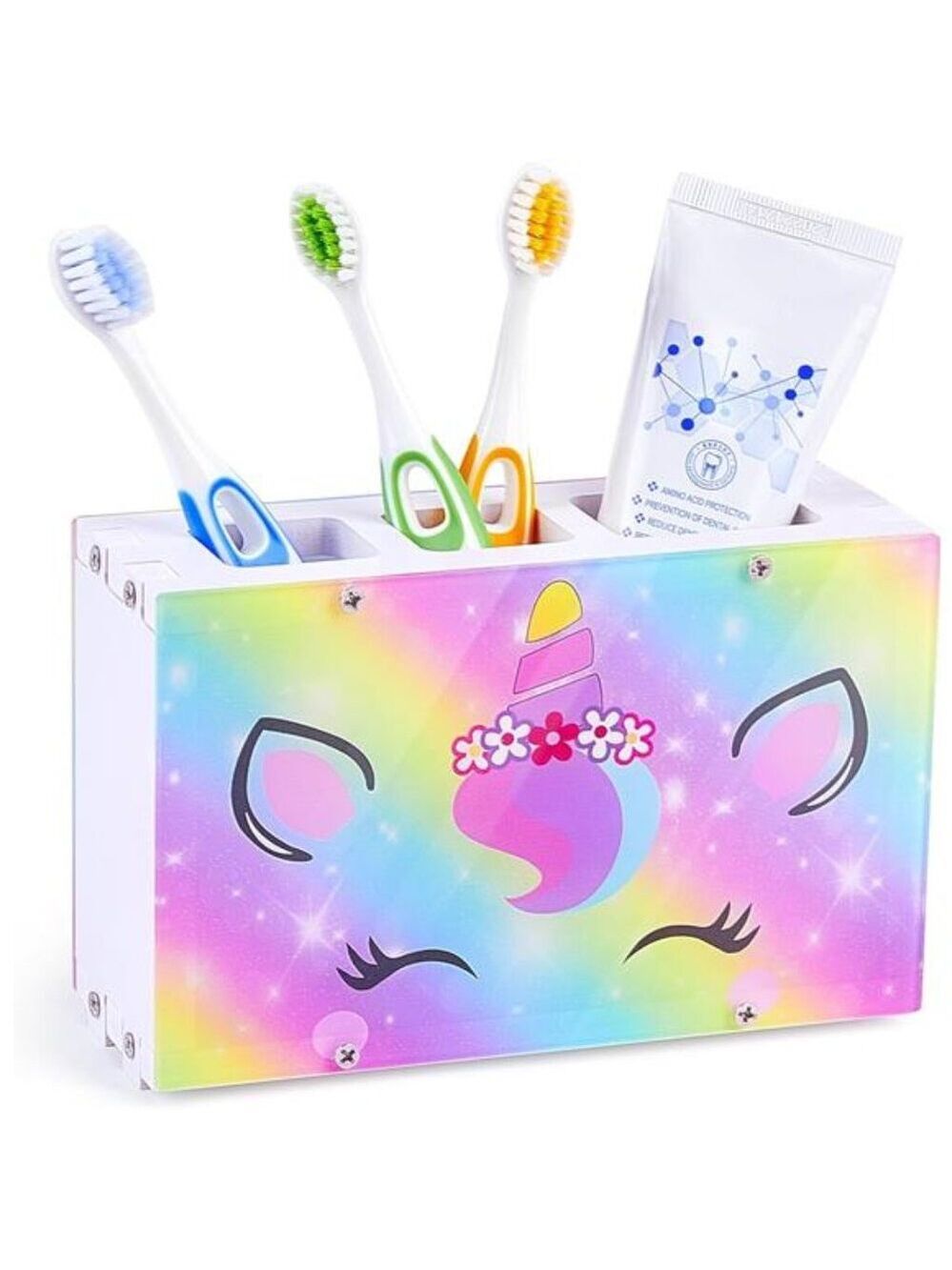 Kids Toothbrush Holder Bathroom Organizer 3 Slot Toothpaste Storage Unicorn Merm